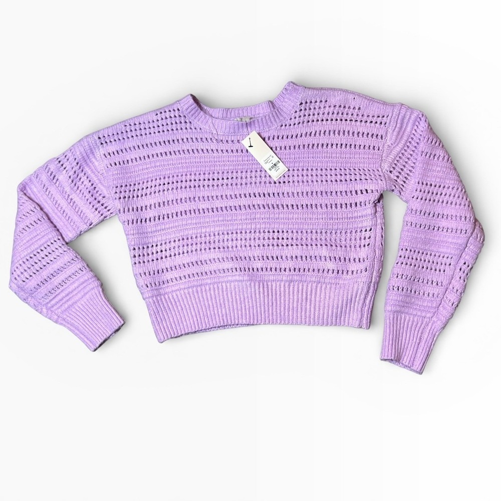 NWT Francescas Lavender Open Knit Pointelle Cropped Sweater Purple Medium Boho